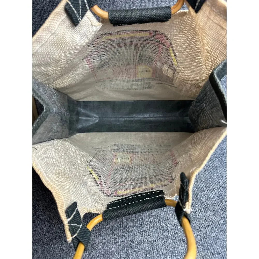 Vintage burlap tote San Francisco cable car trolley bamboo handles by Koret 15”